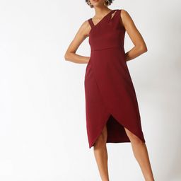 Campus Sutra Women Maroon One Shoulder Scuba Sheath Knee Length Casual  Dress-image-8