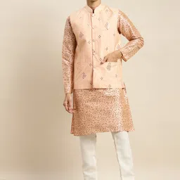 SOJANYA Men Pink Ethnic Motifs Printed Kurta & Churidar Comes with a Nehru Jacket-picture-39