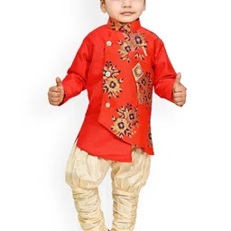 BAESD Boys Ethnic Motifs Printed Mandarin Collar Straight Kurta With Churidar-picture-27