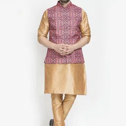 Benstoke Men Copper-Toned Ethnic Motifs Dupion Silk Kurta with Churidar-picture-21