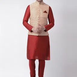 DEYANN Men Cream-Coloured Ethnic Motifs Dupion Silk Kurta with Churidar-picture-15