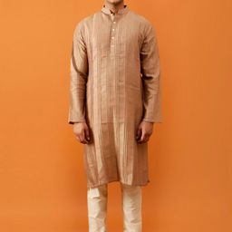 Streaks & Crosses Striped Mandarin Collar Regular Kurta with Churidar-image-73
