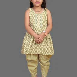 BAESD Girls Ethnic Motifs Printed Gotta Patti Pleated A-Line Kurta With Dhoti Pant-image-26