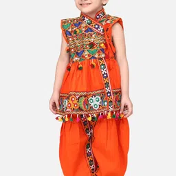 BownBee Boys Embroidered Regular Mirror Work Kurta with Dhoti Pants-picture-8