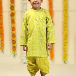 The Mom Store Boys Floral Printed Regular Pure Cotton Kurta with Dhoti Pants-35