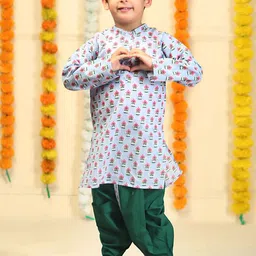 The Mom Store Boys Floral Printed Regular Pure Cotton Kurta with Dhoti Pants-12