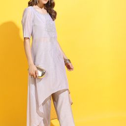 Vishudh Women Grey Floral Chanderi Cotton Kurta with Trouser-image-50