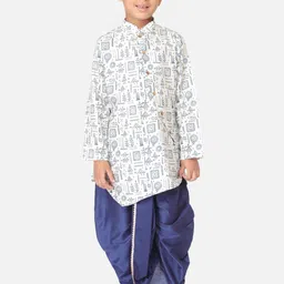 TABARD Boys White Ethnic Motifs Printed Pure Cotton Kurta with Dhoti Pants-picture-35