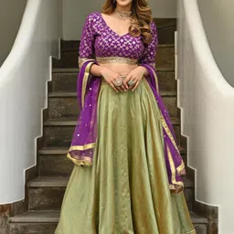 Lavanya The Label Women Green & Purple Ready to Wear Lehenga & Blouse With Dupatta-picture-57
