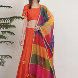 KAANCHIE NANGGIA Round Neck Silk Ready to Wear Lehenga & Blouse With Dupatta-picture-44