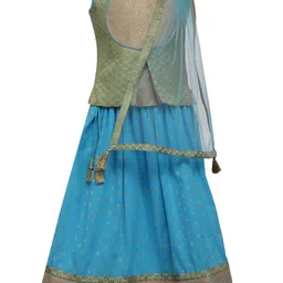 A Little Fable Kids Girls Green And Blue Woven Design Lehenga And Blouse With Dupatta-image-35