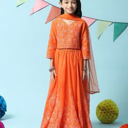 Biba Girls Embroidered Sequined Ready to Wear Lehenga & Blouse With Dupatta-image-37