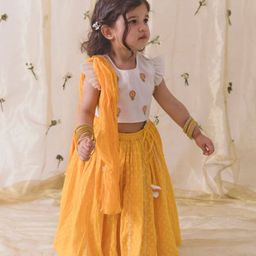 Tiber Taber Girls Embroidered Cotton Ready To Wear Lehenga & Blouse With Dupatta-13