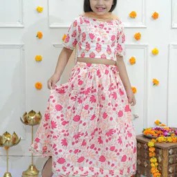 Ka-mee Girls Floral Printed Gotta Patti Cotton Ready to Wear Lehenga & Blouse With Dupatta-picture-13