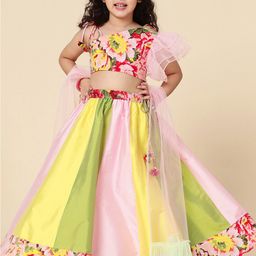 A T U N Girls Pink & Yellow Printed Ready to Wear Lehenga & Blouse With Dupatta-image-15