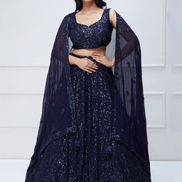 FABPIXEL Embroidered Sequinned Semi-Stitched Lehenga & Unstitched Blouse With Dupatta-image-21