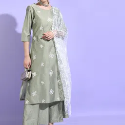 Vishudh Women Ethnic Motifs Viscose Rayon Kurta with Trouser and Dupatta-18