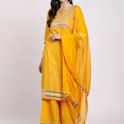 Rajnandini Women Yellow Ethnic Motifs Kurta with Palazzos & With Dupatta-image-62