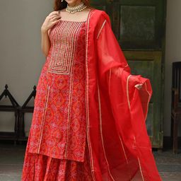 Lavanya The Label Women Bandhani Printed Pure Cotton Kurta with Sharara & With Dupatta-picture-29