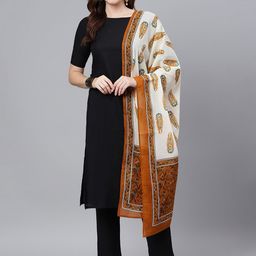 Idalia Women Black Pure Cotton Kurta with Trousers & Printed Dupatta-image-88