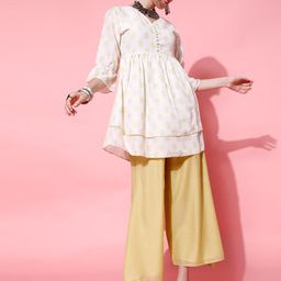 STREET 9 Women Cream-Coloured Layered Kurti with Trousers & With Dupatta-picture-31