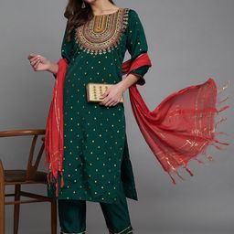 VredeVogel Floral Embroidered Thread Work Kurta With Trousers & Dupatta-picture-11