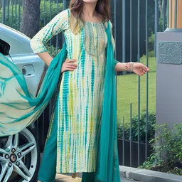 GoSriKi Ombre Printed Regular Thread Work Straight Kurta With Trousers And Dupatta-12