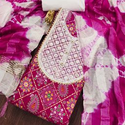 KALINI Floral Embroidered Mirror Work Unstitched Dress Material-image-24