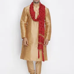 VASTRAMAY Mandarin Collar Straight Kurta with Churidar & Dupatta-image-18