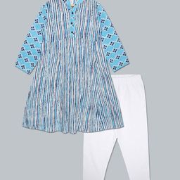 KiddoPanti Girls Blue Printed Kurta with Leggings-image-34