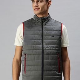 SHOWOFF Men Grey Colourblocked Lightweight Padded Jacket with Embroidered-33