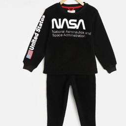Cherry Crumble Kids Black & White Applique Fleece Night Suit-picture-38