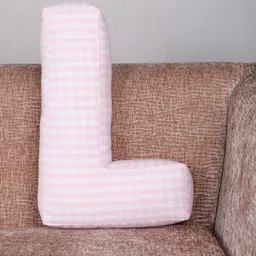 My Gift Booth Pink & White Checked L-Shaped Cushion with Filler-picture-45