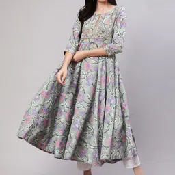GLAM ROOTS Floral Motifs Printed Gotta Patti Anarkali Kurta-45