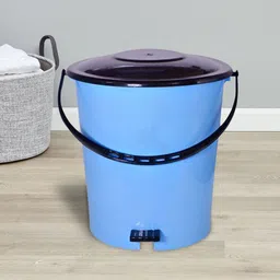Kuber Industries Blue & Black Set Of 2 Solid 10L Pedal Wastebin With Handle-15