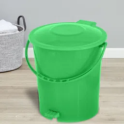 Kuber Industries Set Of 2 Green Solid Plastic Pedal Dustbin With Handle-10