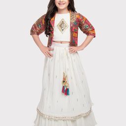 Tiny Kingdom Girls Embellished Mirror Work Ready to Wear Lehenga & Jacket-image-38