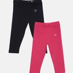 TWIN BIRDS Girls Pack Of 2 Solid Pure Cotton Three Fourth-Length Leggings-image-94