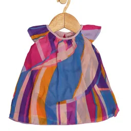Creative Kids Infant Girls Round Neck Striped Georgette Fit & Flare Romper Dress-image-7