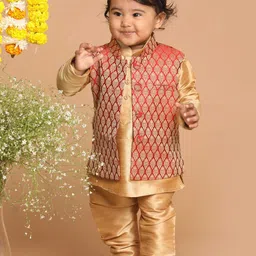 VASTRAMAY Boys Mandarin Collar Kurta with Pyjamas & Nehru Jacket-2