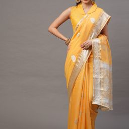 Mitera Yellow & Silver-Toned Woven Design Banarasi Saree-image-63