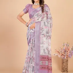 Anouk Off White & Pink Ethnic Motifs Printed Saree-picture-12