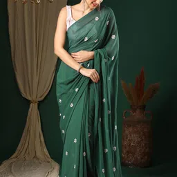 Anouk Green Floral Embroidered Pure Georgette Saree-picture-26
