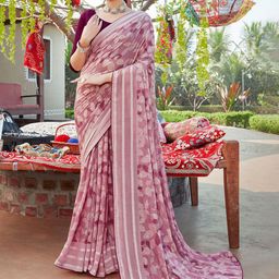 Saree mall Floral Printed Pure Chiffon Block Print Saree-17