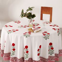 HANDICRAFT PALACE Red Floral Printed Cotton 4 Seater Round Table Cover With Napkin Set-image-62