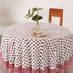 HANDICRAFT PALACE Red Floral Printed Cotton 4 Seater Round Table Cover With Napkin Set-image-58