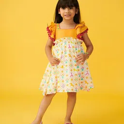 Somersault Girls Floral Print Flutter Sleeve A-Line Dress With Overskirt-image-80