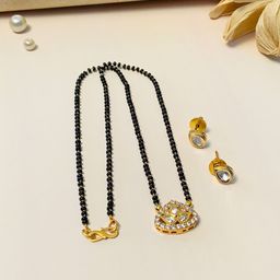 ABDESIGNS Gold Plated Kundan Studded & Beaded Long Mangalsutra With Earrings-41