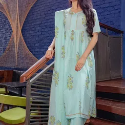 Lavanya The Label Women Blue & Green Hand Block Printed Kurta with Palazzos & Dupatta-22