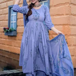 Lavanya The Label Women Blue & Green Handblock Printed Kurta with Palazzos & Dupatta-image-46